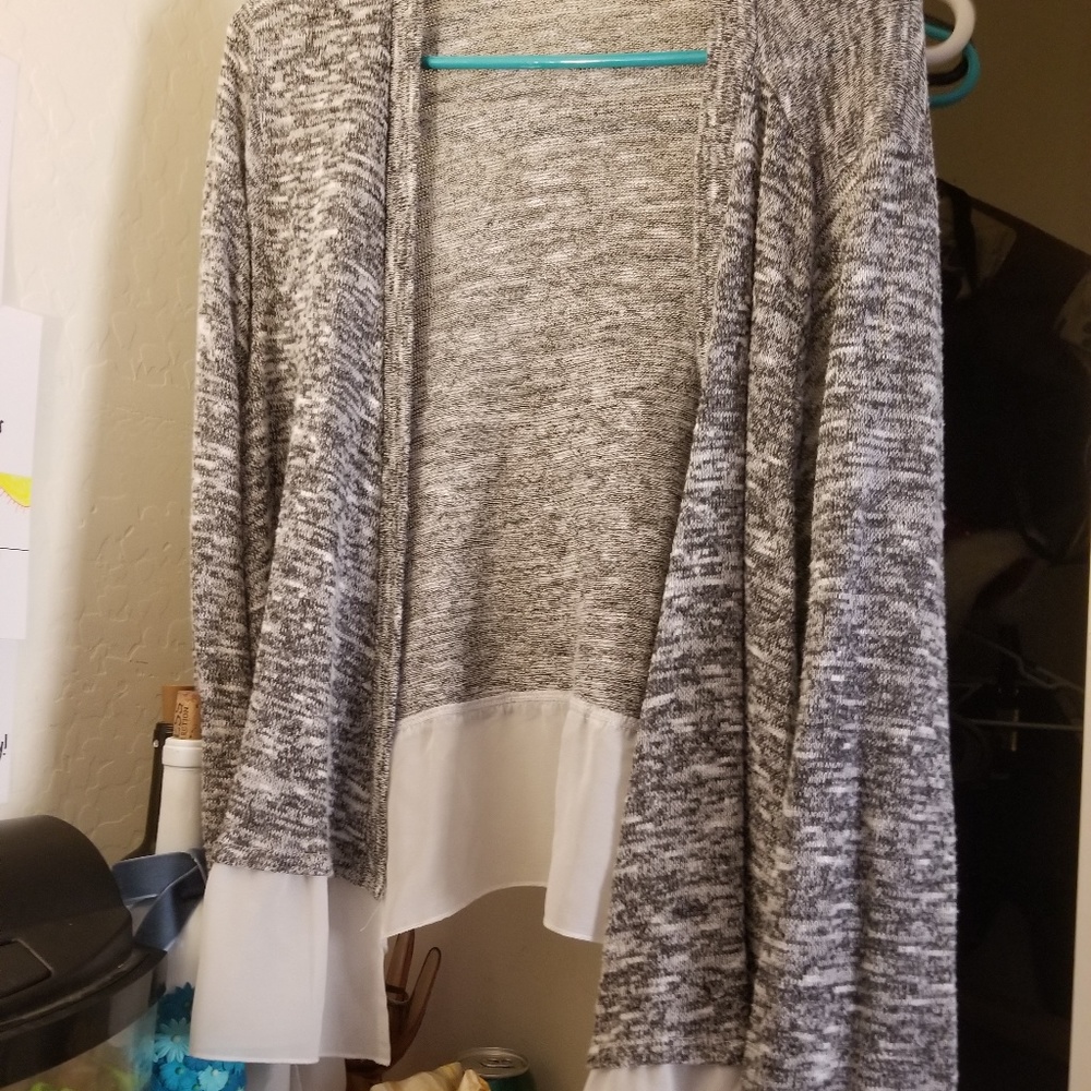 Gray and white cardigan